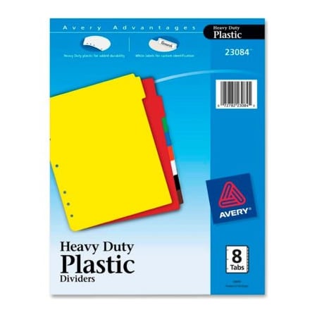 Avery Dennison Avery Plastic Tab Divider, Blank, 8.5"x11", 8 Tabs, Multicolor/Multicolor 23084